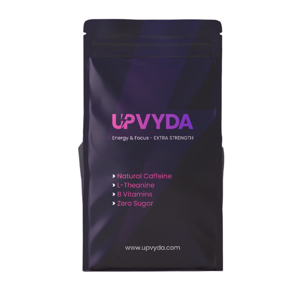 UPVYDA Energy Gum Extra Strength - Mint Flavor, 100mg Natural Caffeine, 60mg L-theanine, 82% Vitamin B6, 200% Vitamin B12, 30 Units