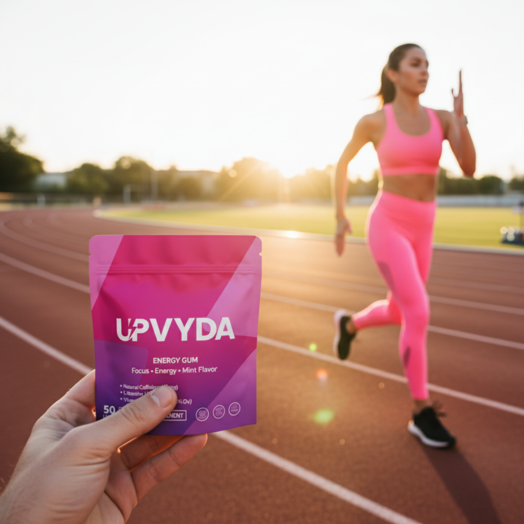 UPVYDA Energy Gum - Mint Flavor Chewable Supplement with Natural Caffeine, L-theanine, Vitamin B6 & B12 for Focus & Vitality, 30 units
