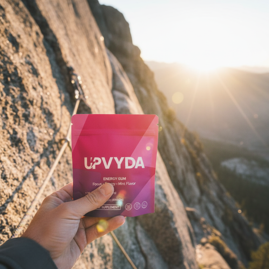 UPVYDA Energy Gum - Mint Flavor, 40mg Natural Caffeine, 60mg L-theanine, 41% Vitamin B6, 100% Vitamin B12, 50 Units