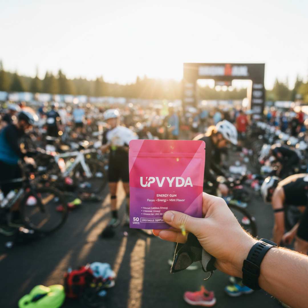 UPVYDA Energy Gum - Mint Flavor, 40mg Natural Caffeine, 60mg L-theanine, 41% Vitamin B6, 100% Vitamin B12, 50 Units